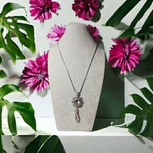 Womens Elegant Silver-tone Rhinestone & Jewel Necklace Badge Holder Lanyard 30"